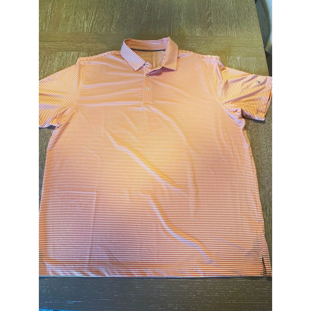 Michel Rouen Men's XXL Orange White Striped Short Sleeve Polo Performance